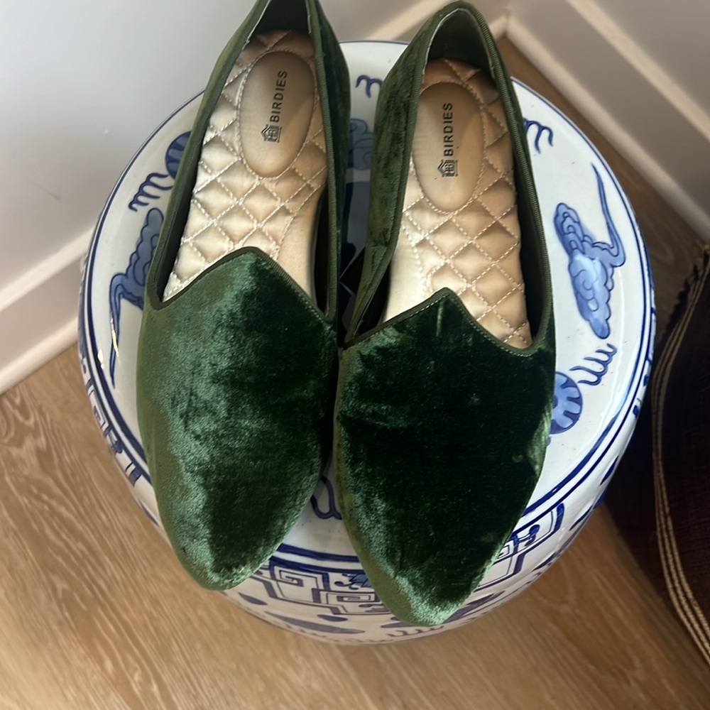 Birdies Starling Green Velvet Flats Size 8 Excellent Condition - Picture 3 of 7